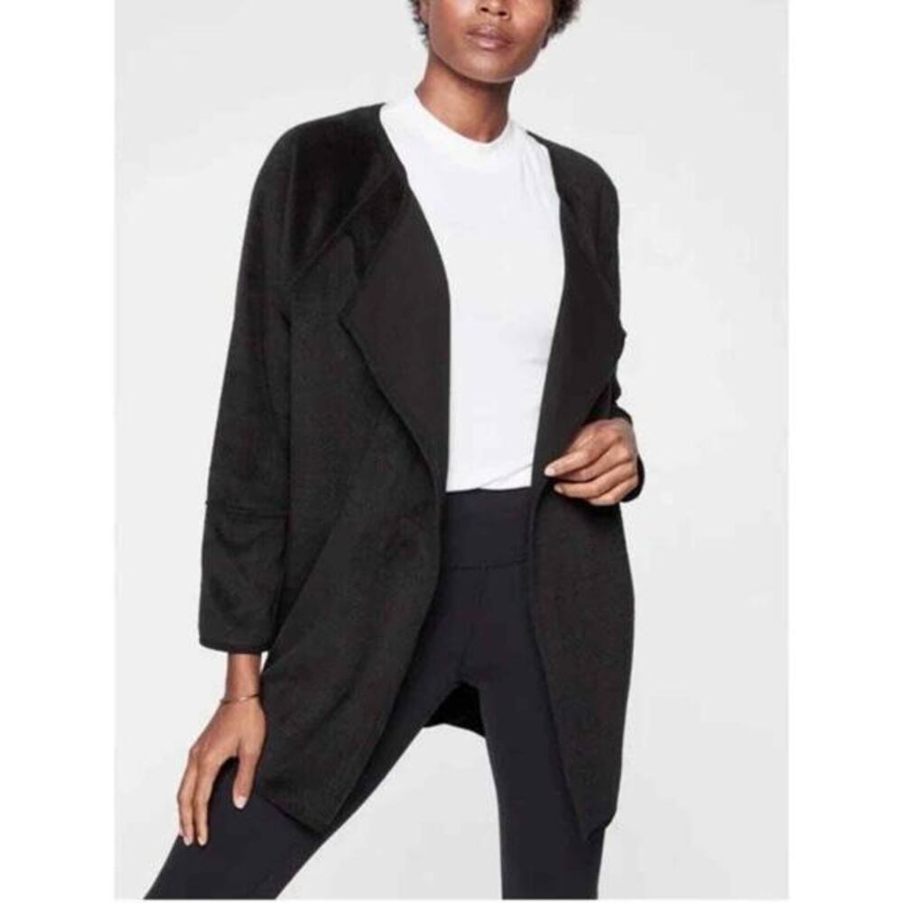 Athleta Black Cozy Karma Fleece‎ Cardigan Sweater Wrap XXS